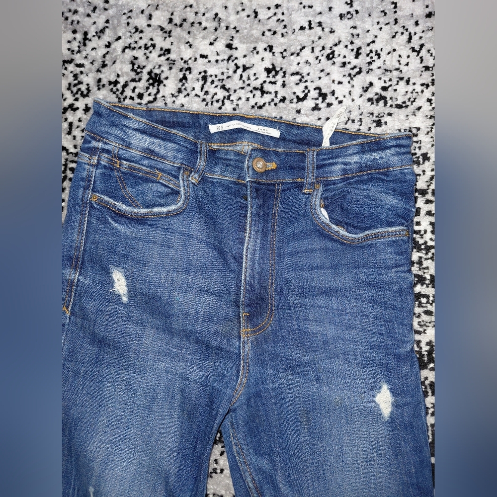 Zara Trafaluc Distressed Ripped Skinny Jeans Blue Size 6 / 38 - Picture 10 of 16